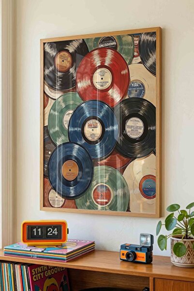 Buka Shops Renkli Plaklar Retro Dopamin Dekor - Ahşap Çerçeveli Tablo