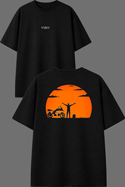 VSRN Μπλουζάκι Landscape Biker Design με στάμπα μπροστά και πίσω, μαύρο, over...