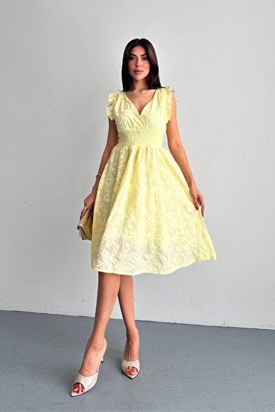 Shopping Shop Embroidered Midi Dress Yellow