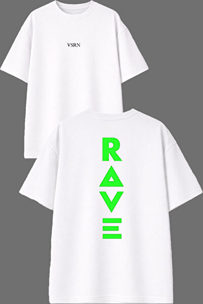 VSRN تي شيرت أبيض كبير الحجم مطبوع من الأمام والخلف من Rave Rave Design
