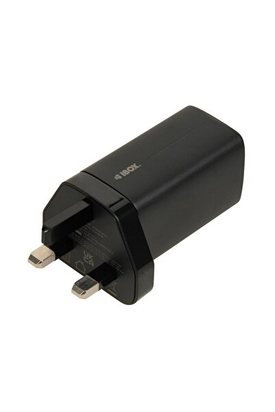 İbox Încărcător de rețea GaN C-65 PD65W, USB-C, cablu USB-C, ștecher UK, negru