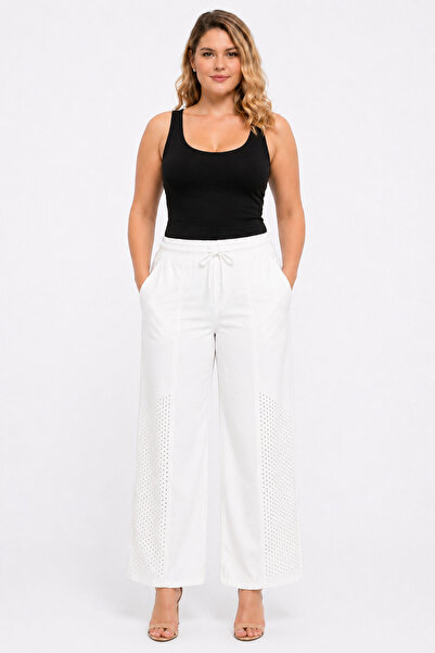 Şans Women's Plus Size White, Stone Detailed, High Waist, Ironing Trace Patch...