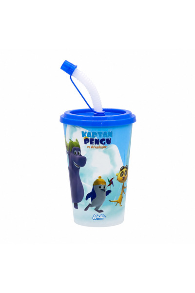 Sasta Bakgelal Kaptan Pengu ve Arkadaşları Lisanslı Pipetli Çocuk Bardak