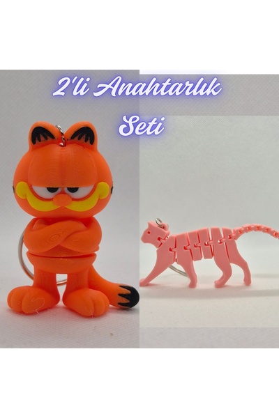3DAtölyeMaker Blue Garfield and Light Pink Flexible Cat Keychain