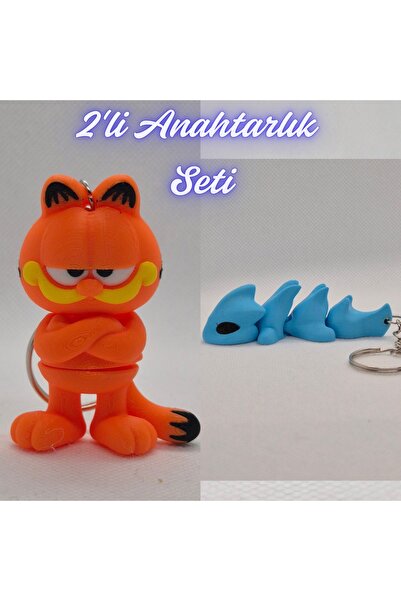 3DAtölyeMaker Blue Garfield and Light Blue Flexible Dragon Keychain