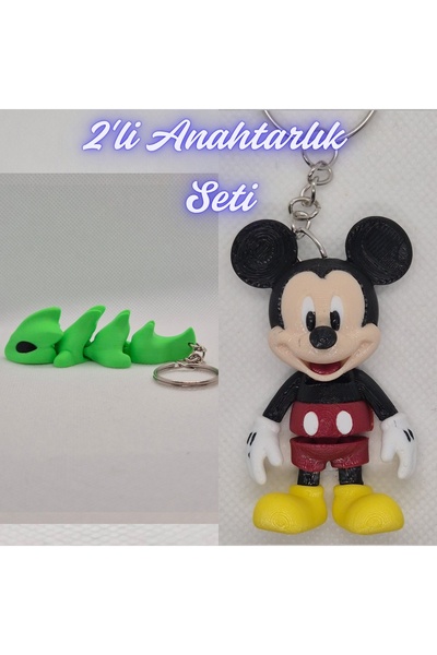 3DAtölyeMaker Green Flexible Dragon and Blue Flexible Mickey Mouse Keychain