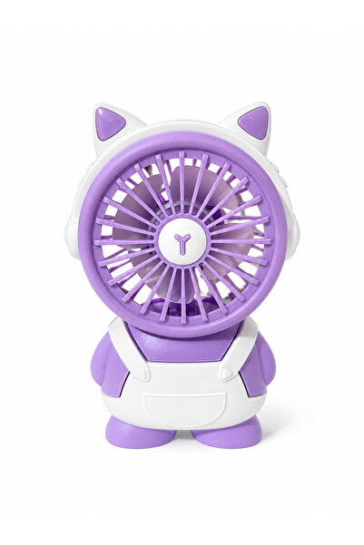 Takistyle Işıklı Kedi Kulaklı Taşınabilir Mini Fan USB Şarjlı-Lila