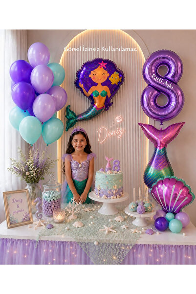 PARTİ AŞKI Pırıltılı Deniz Kızı 5'li Doğum Günü Balon Seti & Kız Çocuk Doğum ...