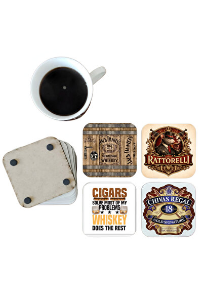 Ghostbastır Whiskey Branded Decorative Wooden Coaster Set 044