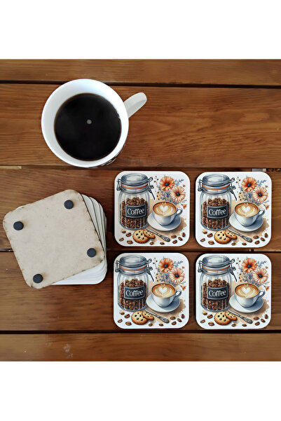 Ghostbastır Coffee Jar Decorative Wooden Coaster Set 017