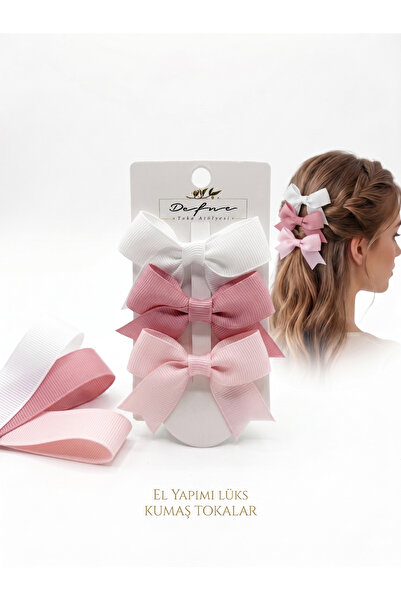 Masal Dünyası Bursa Set of 3 Luxury Grosgrain Fabric Handmade Bow Clips - 2 C...