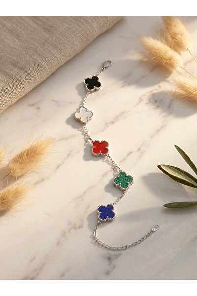 Meneva Aksesuar Mix Colorful 5-Leaf Clover Silver Color Chain Stainless Steel...