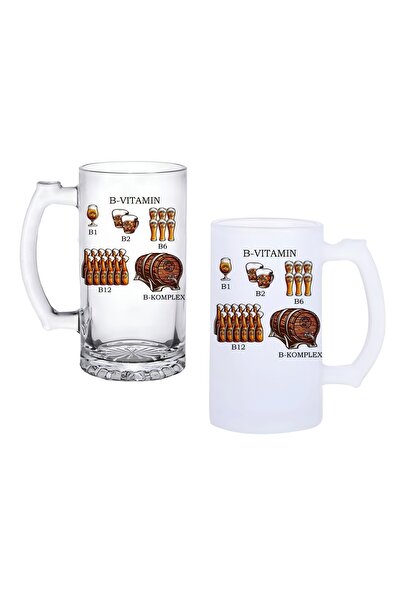 Ghostbastır Vitamin Types Beer Glass with Handle, Frosted or Transparent Opti...