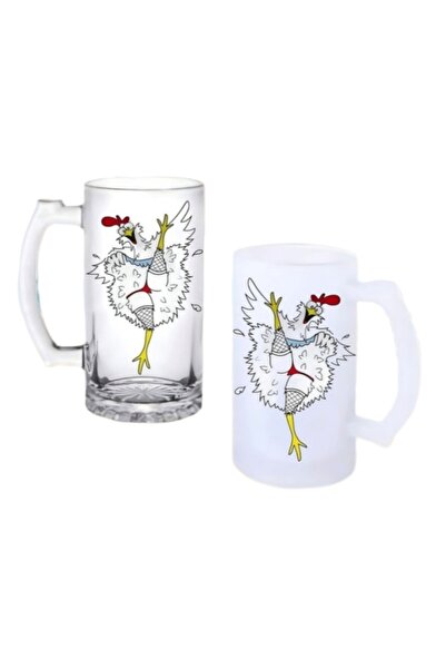 Ghostbastır Dancer Chicken Beer Glass with Handle, Frosted or Transparent Opt...