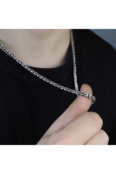 MS Mercan Silver 925 Ayar Gümüş Erkek Oniks Siyah Taşlı Kral Zincir