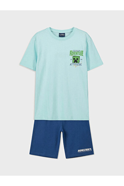 LC Waikiki LCW Kids plavi Minecraft pidžama set za dečake sa šortama
