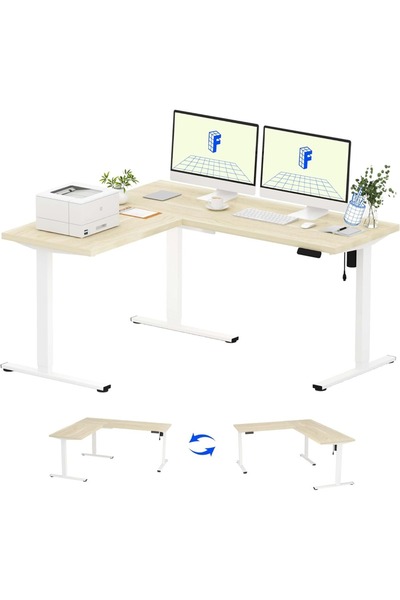FLEXISPOT Electric Height Adjustable L-Shaped Standing Desk 63 x 55 Inch Reve...