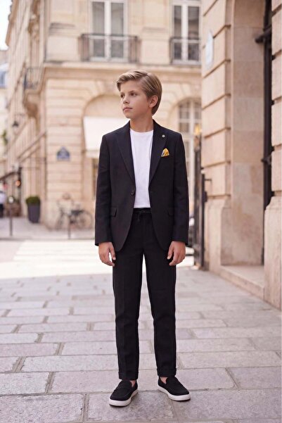 BUTİKHAPPYKİDS Costum negru pentru băieți Set sport din in Jachetă Pantaloni ...