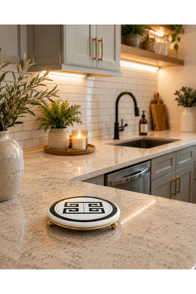 Bibo Home Nihale Tava Çaydanlık Altlığı Versa Desen Siyah Gold