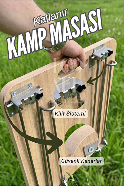 Tooall Portatif Katlanır Kamp Masası 45x60 Metal Kilitli Ayak Sistemi Taşınab...