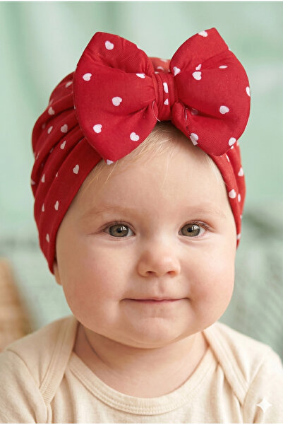 VaVbaby Baby Girl Luxury Patterned Big Bow Baby Bonnet - Baby Hair Band Red-W...