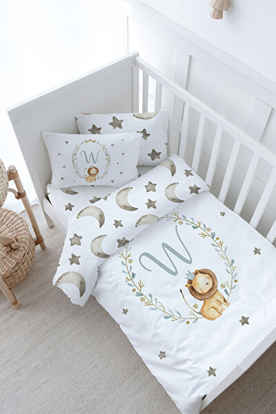 Tuğba Kuğu Baby Size Duvet Cover Set (100X150) - Little Lion Series - Letter W