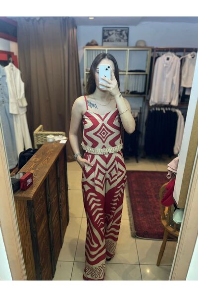 Başak Bulut Butik Zaria Üst Crop Desenli Takım