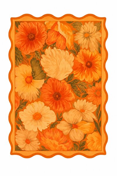 Gergef House Floral Desenli Dijital Baskı Keçe Tabanlı Modern Dekoratif Halı