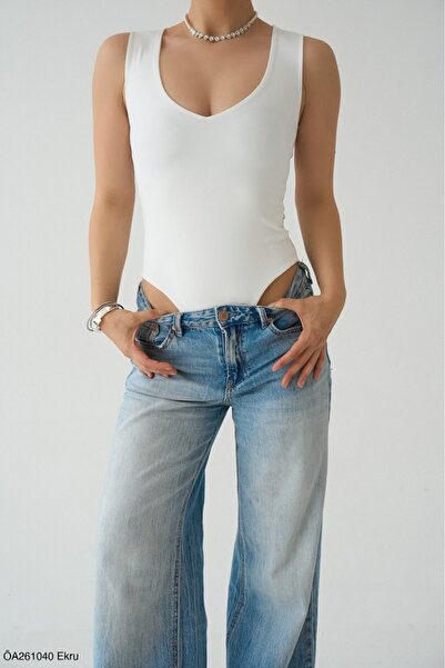 Lupies Women's U-Neck Snap Fastener Bodysuit