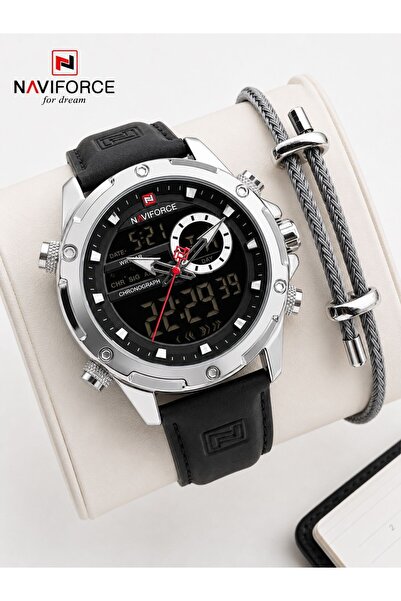 Naviforce Leather Cord Digital & Analog Mechanism Wristwatch Gift 3 Atm Men's...