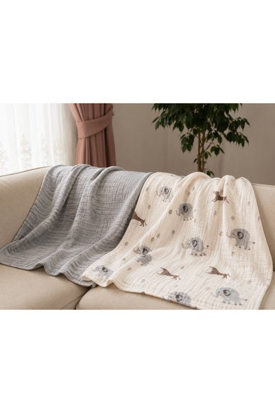 LUMY KIDS 2-Piece Multi-Purpose Muslin Baby Blanket 100% Cotton 80*90