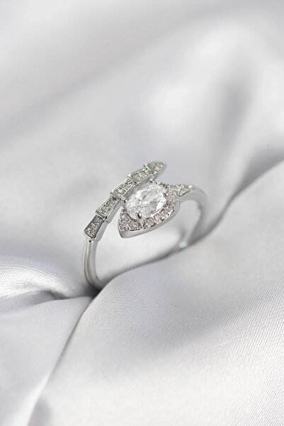 USLUCAN ALIŞVERİŞ Snake Model Silver Color Zircon Stone Women's Ring