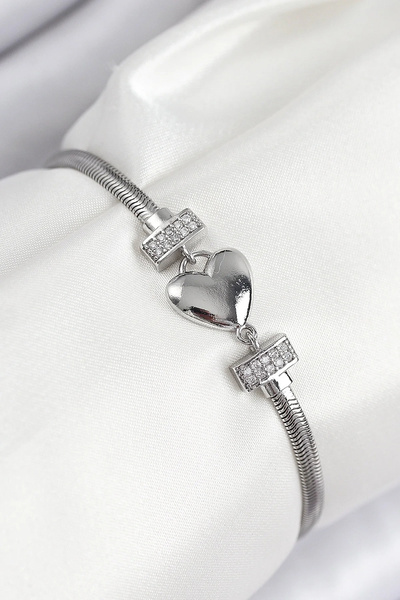Generic Brand Brass Zircon Stone Heart Model Silver Color Women's Bracelet