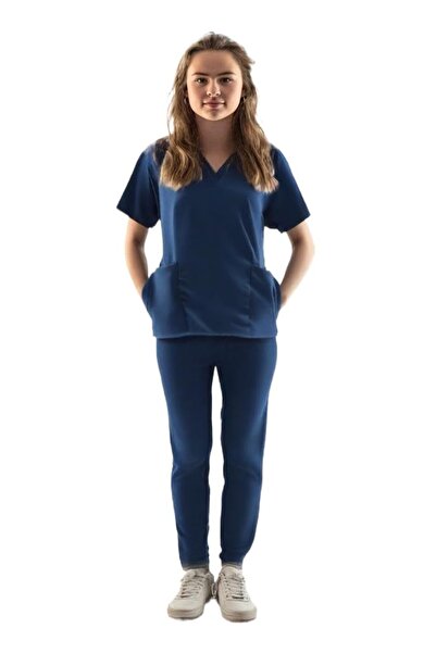 Peach Medical Scrubs Set for Women, V-Neck Top with Pockets, Elastic Waist Pa...