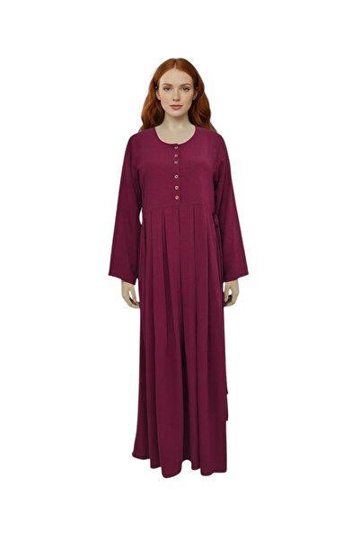Peach Long Sleeve Maternity Dress, Button Front, Floor Length (UAE/KSA, Alpha...