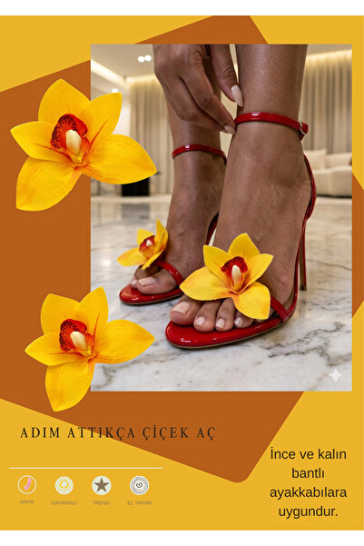Bloomflorart Sarı Orkide Tasarımlı Ayakkabı Aksesuarı - Şık Ve Dekoratif Ayak...