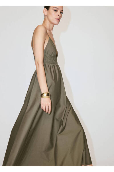 MANGO Woman Lyocell dress with V-neck and ruching