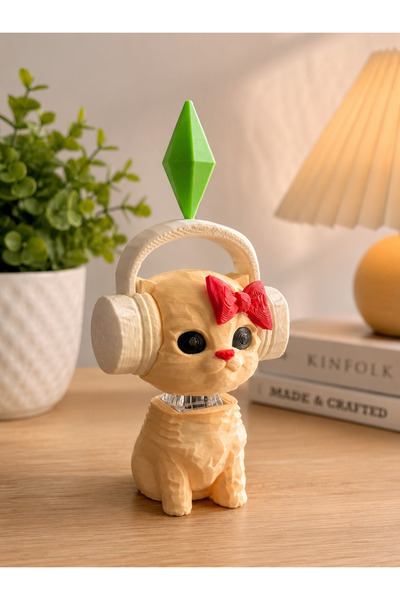 lysiaaccessory Sims Plumbob Kulaklıklı Kedi Figürü - Clicker Mekanizmalı