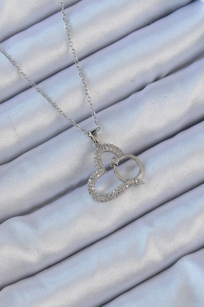 USLUCAN ALIŞVERİŞ 316L Steel Chain Silver Color Heart Necklace with Zircon St...