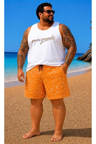 MocGrande Men's Large Size Swim Shorts Printed 26606 Orange