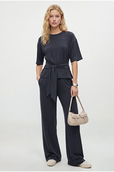 Ritnice Дамски комплект от блуза с модален допир и връзки и панталон с широки...