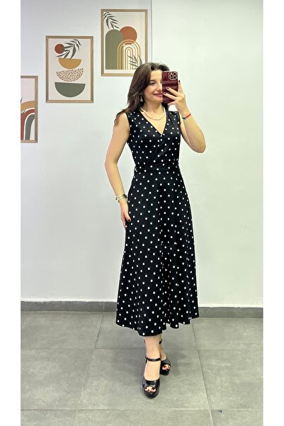 bydenizcollection Double-Breasted Collar Belted Detailed Polka Dot Midi Dress