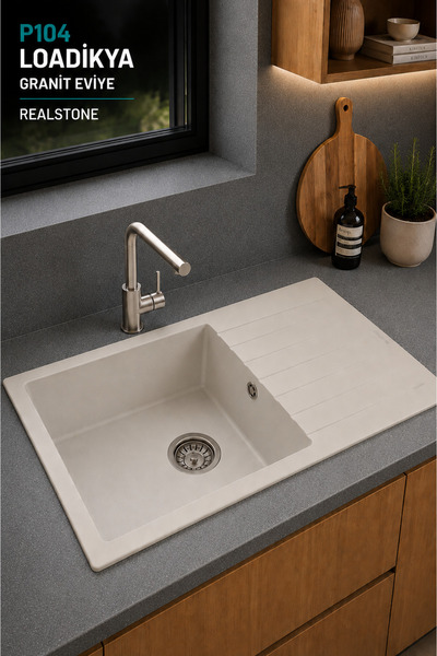 RealStone LOADİKYA 86 XL Krem Granit Mutfak Eviyesi 86X50 cm