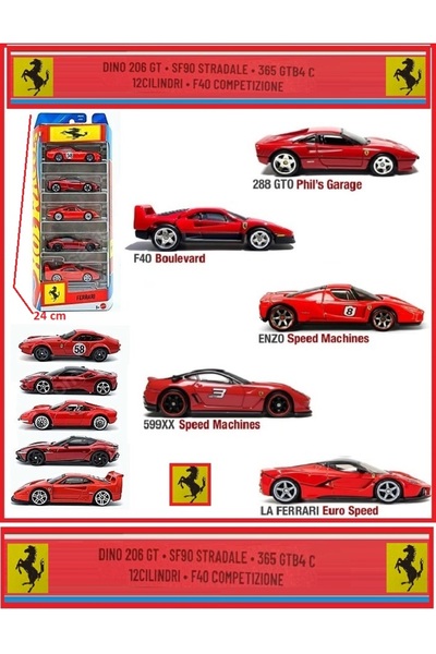OYUNCAKSAHİLİ Ferrari Metal 5li Set 206GT SF90 365 GTB CILINDRI12 F40 COMPETİ...