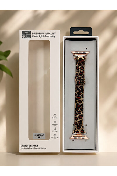 Bahzer ticaret Leopar Desenli Premium Akıllı Saat Kordonu