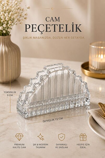 KaraWent Home Cam Peçetelik 13x9 CM – Kristal Görünümlü Şık Dekoratif Masaüst...