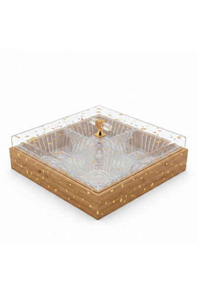 AKDC Luxury 4-Piece Crystal Acrylic Candy Bowl Set with Gold Flake Lid & Squa...