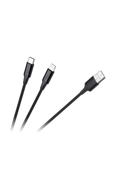 Cabletech Cablu USB USB-A - USB-C + Lightning 1 m Negru (KPO3944)