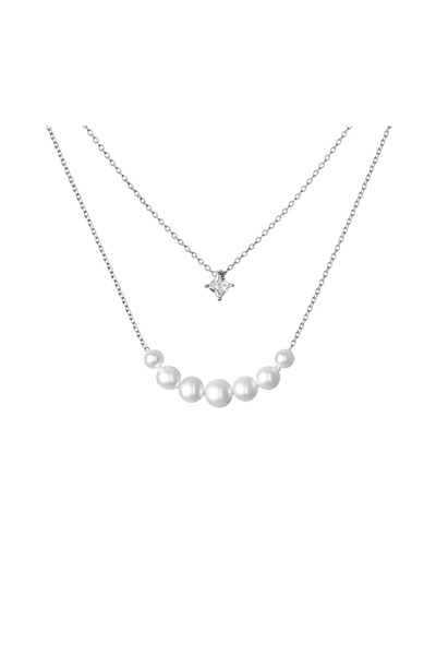 MANAVA Silver necklace with natural pearls and zirconia - Sourire