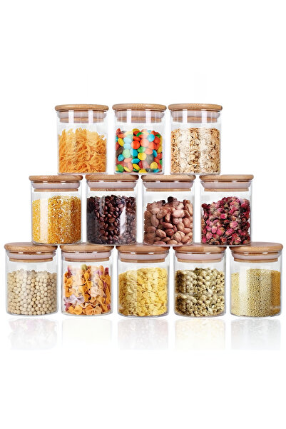 Generic 12pcs Glass Jars Set, Spice Jars with Wood Airtight Lids and Labels, ...